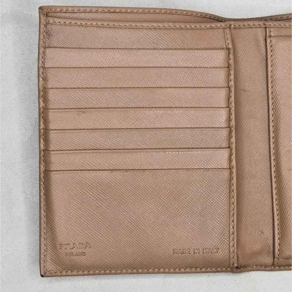 Prada Tan Saffiano Leather Tri-Fold Wallet w/Coin Pouch - Picture 6 of 11